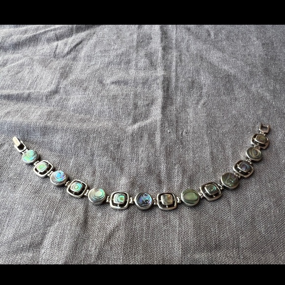 Stunning Vintage Abalone 925 Sterling Modernist Bracelet, 7.75 in, Exc Cond. - Picture 1 of 11